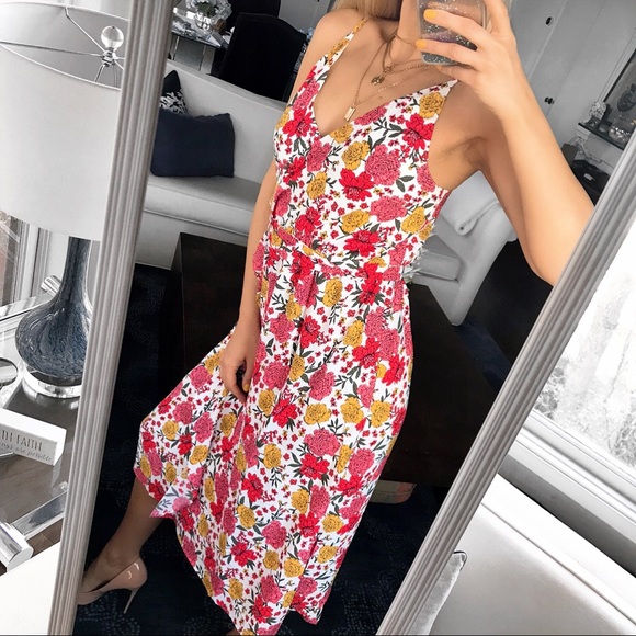 🌺 LOFT FLORAL RUFFLE FLOWY BELTED MIDI DRESS! - Picture 6 of 13